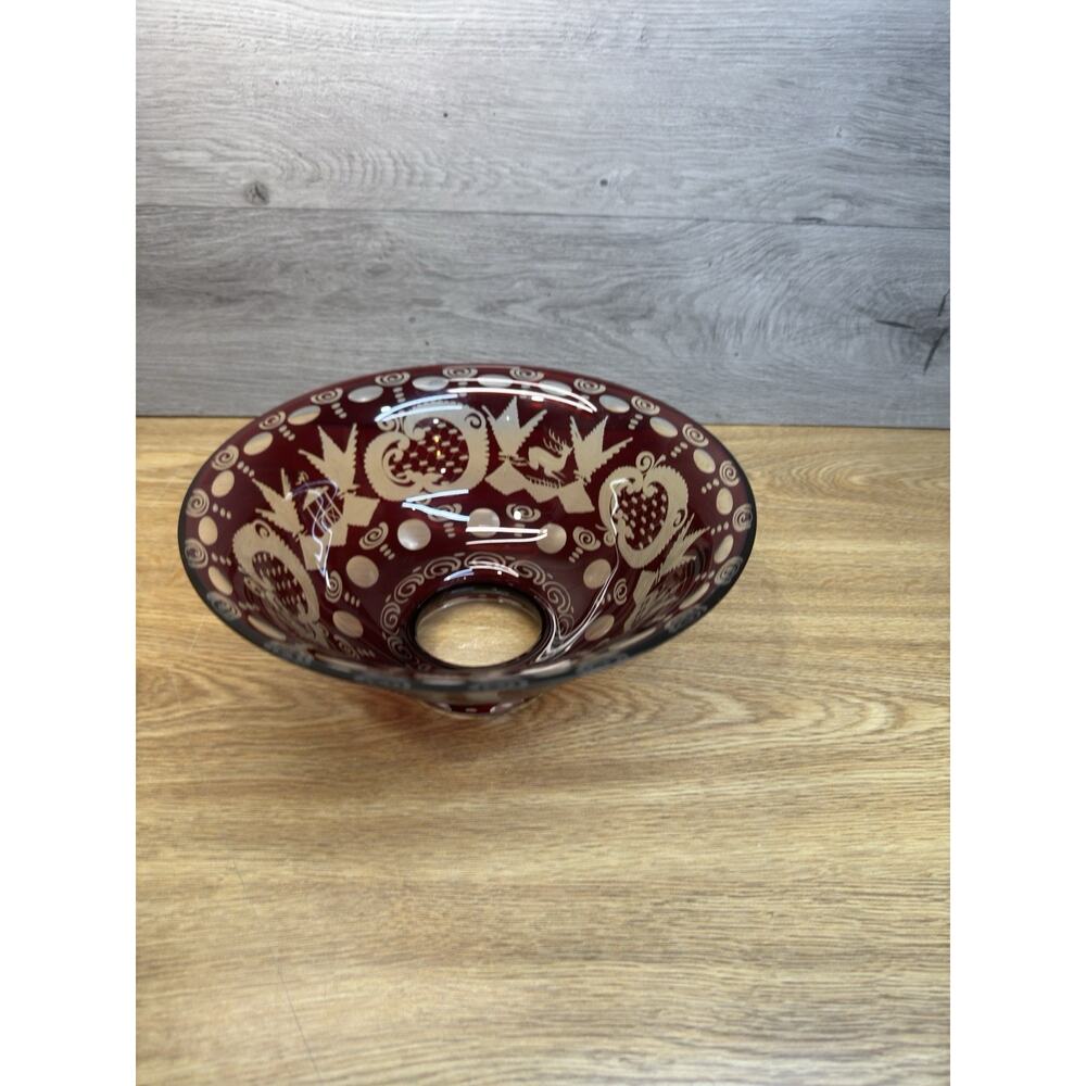 Vintage EGERMANN RUBY RED Bohemian Czech Art Glass 10” BOWL 4.5” Deep